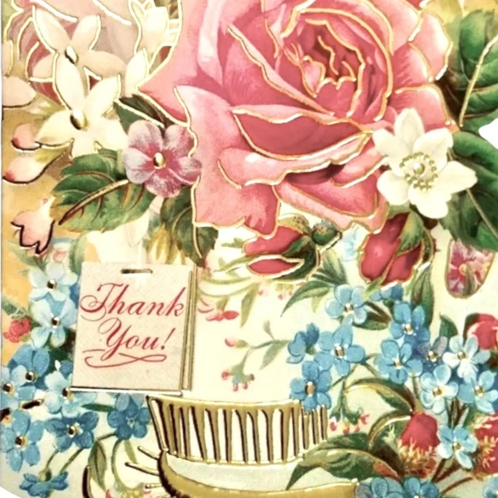 Punch Studio Single Gold Foil Fancy Shaped Note Card ~ Thank You Bouquet (64535)
